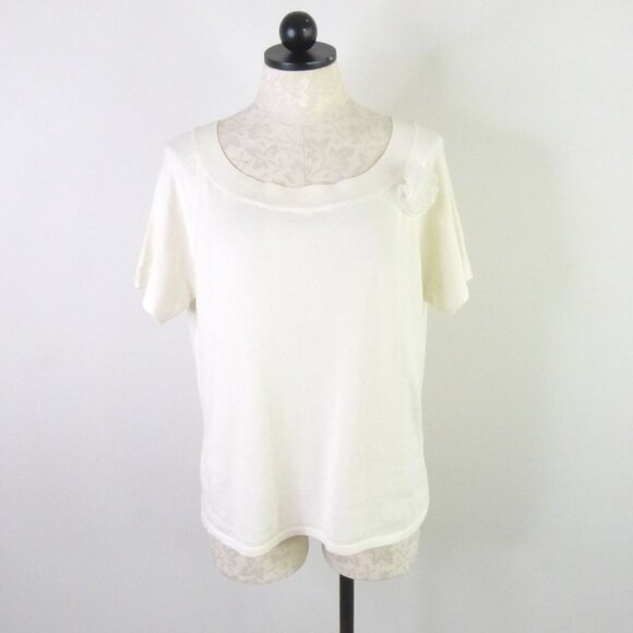 New Norton McNaughton Women's L Key Items Ivory Boat Neck Short Sleeve Sweater - Picture 1 of 8